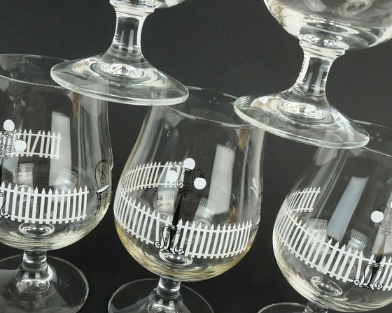 Image 1 of set of 6 mid century COCKTAIL GLASSES with beautiful decor 1950s 1960s glasses