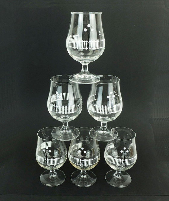 Image 1 of set of 6 mid century COCKTAIL GLASSES with beautiful decor 1950s 1960s glasses