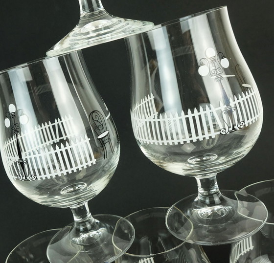 Image 1 of set of 6 mid century COCKTAIL GLASSES with beautiful decor 1950s 1960s glasses