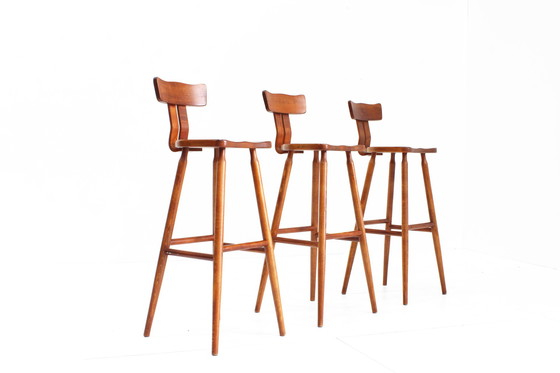 Image 1 of Set of 3 vintage brutalist bar stools