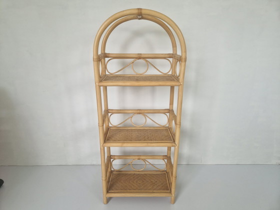 Image 1 of Bohemian Rattan And Bamboo Shelf, 1970S