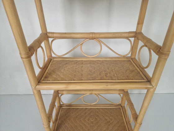 Image 1 of Bohemian Rattan And Bamboo Shelf, 1970S