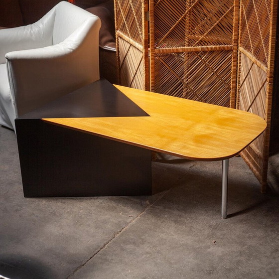 Image 1 of Vintage ash and metal coffee table for Leolux, Netherlands 1980