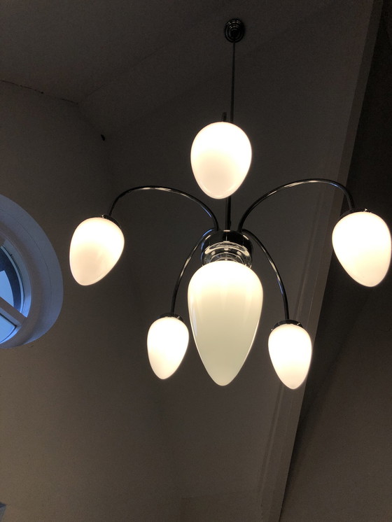 Image 1 of Chandelier Art Deco, Nickel And Milk Glass