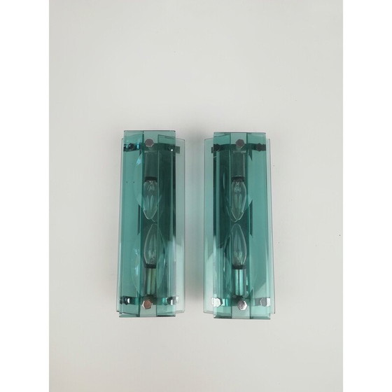 Image 1 of Pair of mid-century glass wall lamps, Italy 1960-1970s