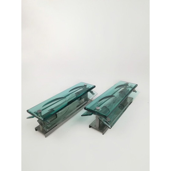 Image 1 of Pair of mid-century glass wall lamps, Italy 1960-1970s