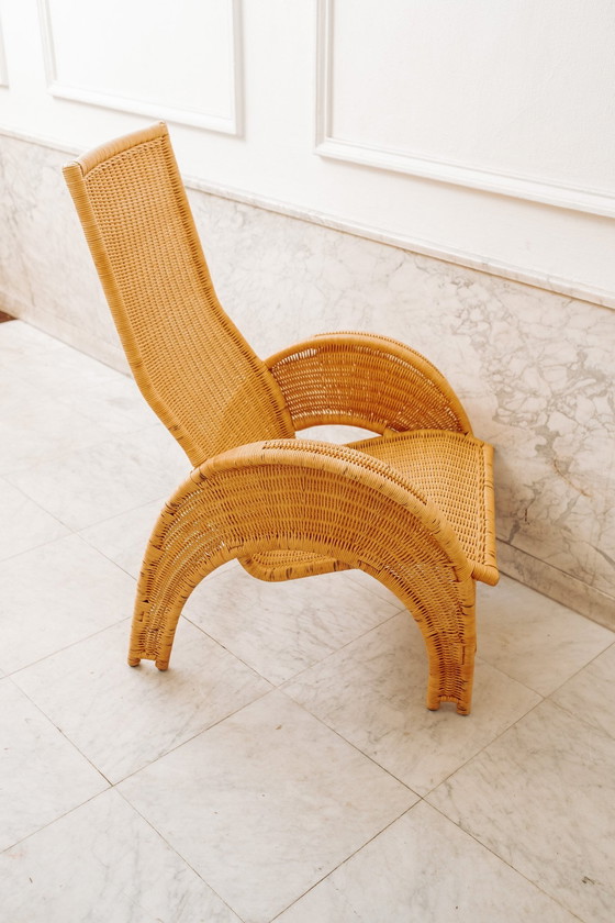 Image 1 of Large Rattan Armchair With Crescent Legs