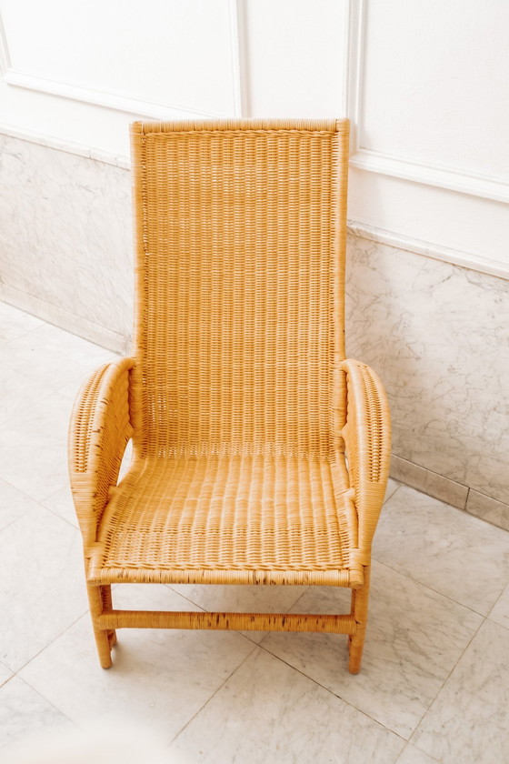 Image 1 of Large Rattan Armchair With Crescent Legs