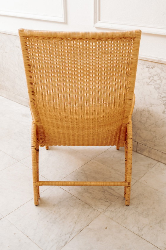 Image 1 of Large Rattan Armchair With Crescent Legs