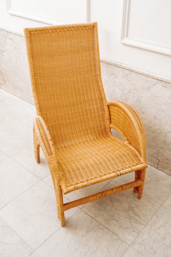 Image 1 of Large Rattan Armchair With Crescent Legs