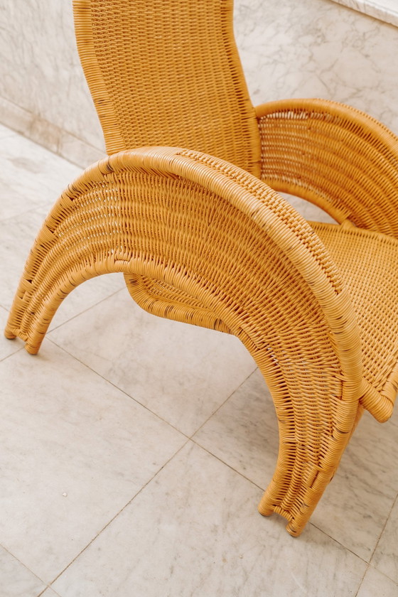 Image 1 of Large Rattan Armchair With Crescent Legs