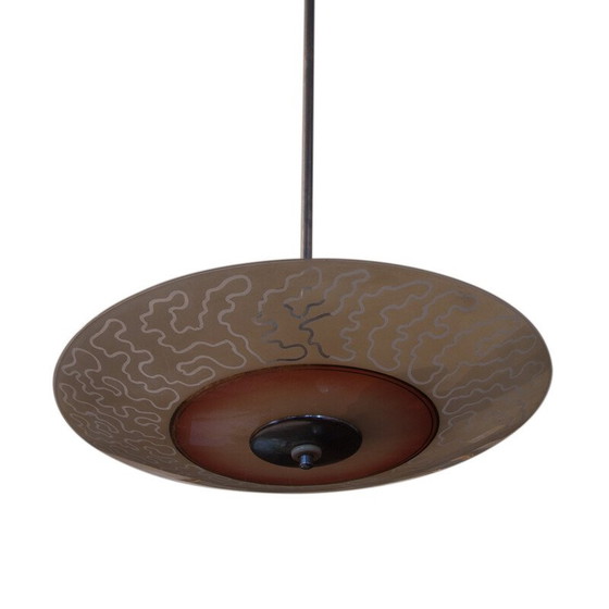 Image 1 of Glazed and painted round chandelier, 1960