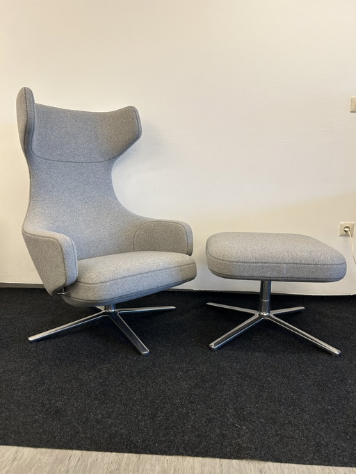 Vitra - Armchair - Grand Repos & Ottoman - Grey fabric