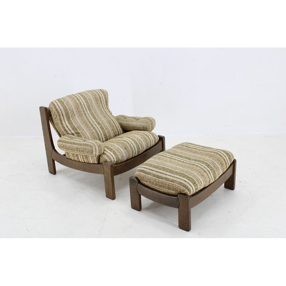 Image 1 of Vintage armchair with oak stool, Czechoslovakia 1970
