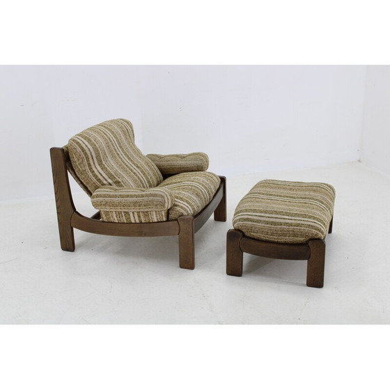 Image 1 of Vintage armchair with oak stool, Czechoslovakia 1970