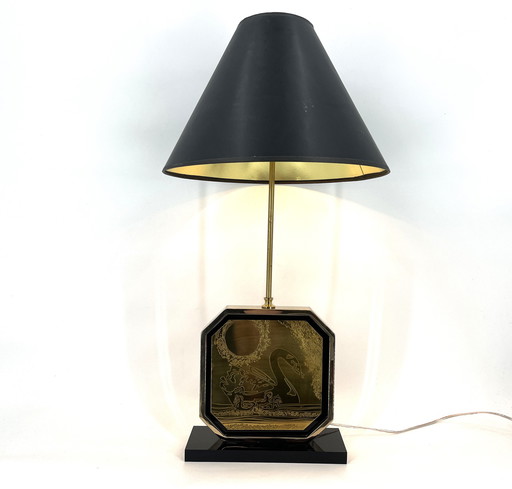 Lampe de table Georges Mathias en laiton gravé, 1970