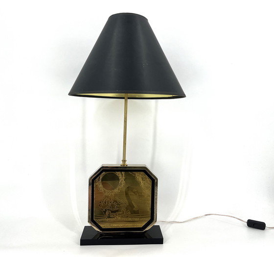 Image 1 of Georges Mathias brass etched table lamp, 1970s