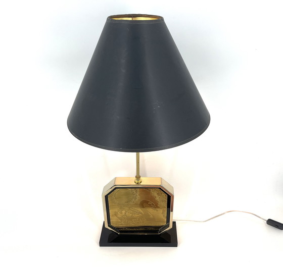 Image 1 of Georges Mathias brass etched table lamp, 1970s