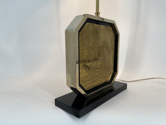 Image 1 of Georges Mathias brass etched table lamp, 1970s