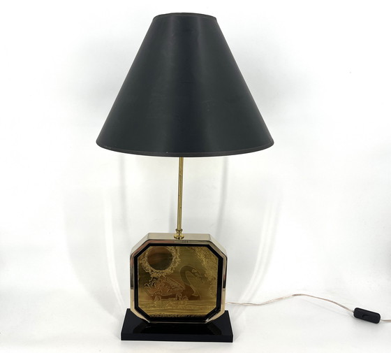 Image 1 of Georges Mathias brass etched table lamp, 1970s