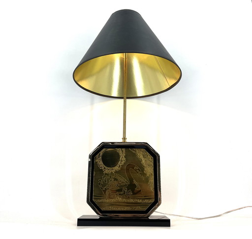 Lampe de table Georges Mathias en laiton gravé, 1970