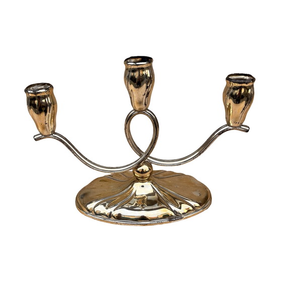 Image 1 of Three-Armed, Plated Candlestick, Germany, 1940S.