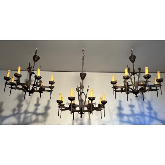 Image 1 of Vintage wrought iron chandelier, 1950