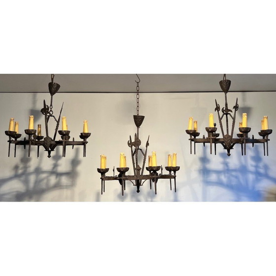 Image 1 of Vintage wrought iron chandelier, 1950