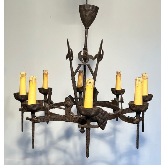 Image 1 of Vintage wrought iron chandelier, 1950