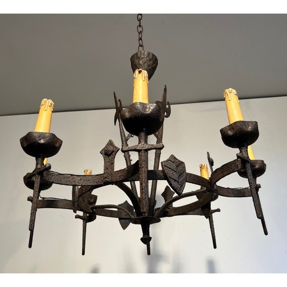 Image 1 of Vintage wrought iron chandelier, 1950