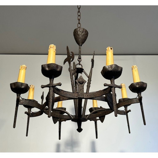 Vintage wrought iron chandelier, 1950