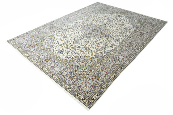 Image 1 of Hand-knotted Keshan Cork Oriental Rug - 360 X 261 Cm - Classic Floral Pattern In Blue And Cream