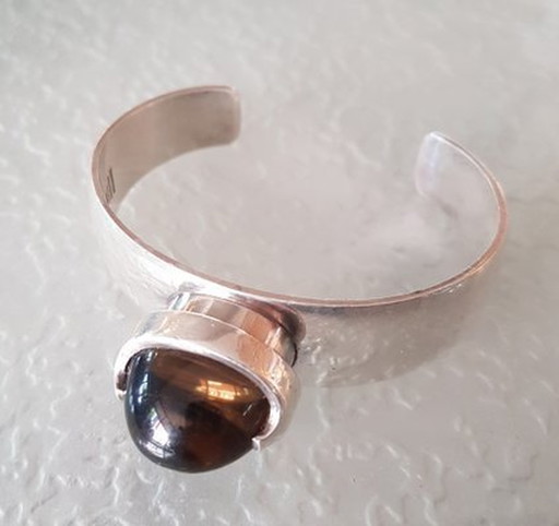 Scandinavian Sterling Silver Bangle With Smoky Topaz, 1960S