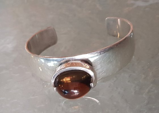 Image 1 of Scandinavian Sterling Silver Bangle With Smoky Topaz, 1960S