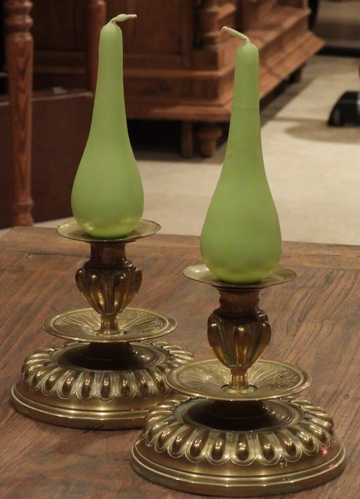 2 Antique Copper Altar Candlesticks