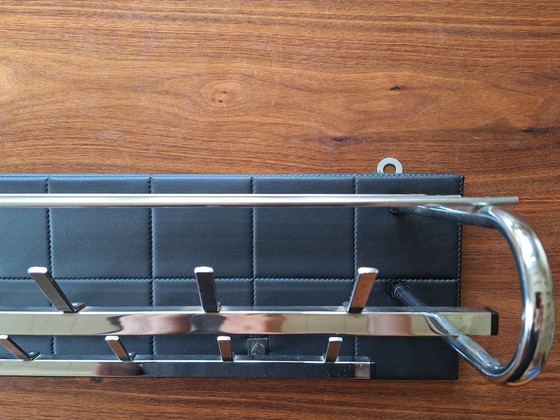 Image 1 of Mid - Century wall coat rack chrome and skai