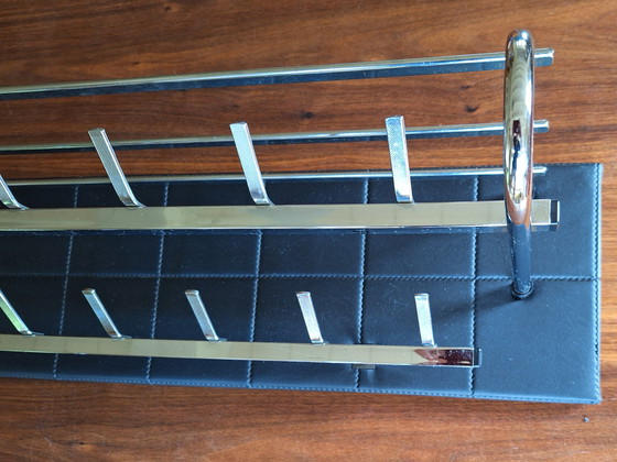 Image 1 of Mid - Century wall coat rack chrome and skai