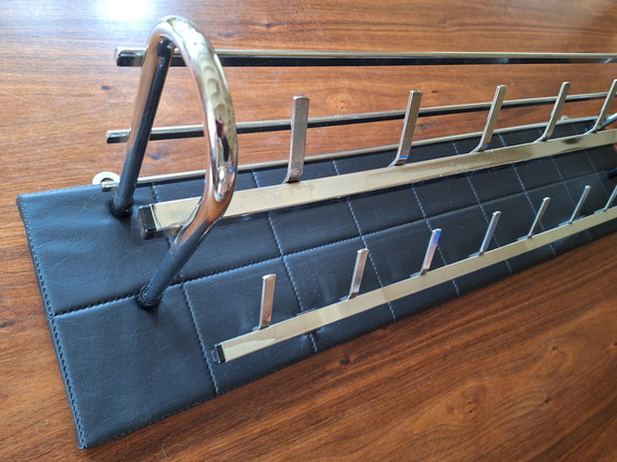 Image 1 of Mid - Century wall coat rack chrome and skai