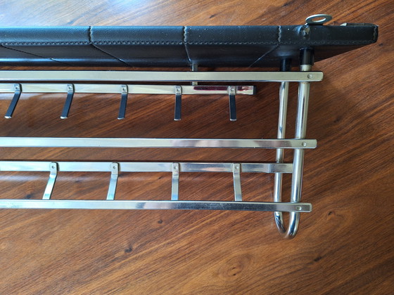 Image 1 of Mid - Century wall coat rack chrome and skai