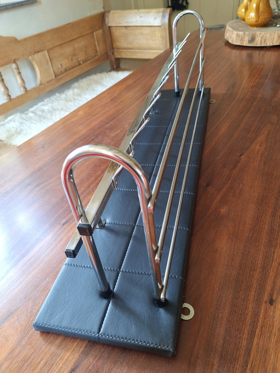 Image 1 of Mid - Century wall coat rack chrome and skai