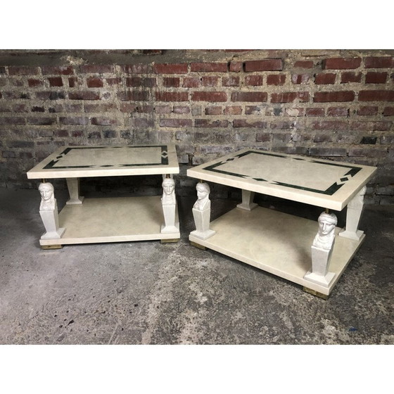 Image 1 of Pair of vintage resin and brass side tables, 1980