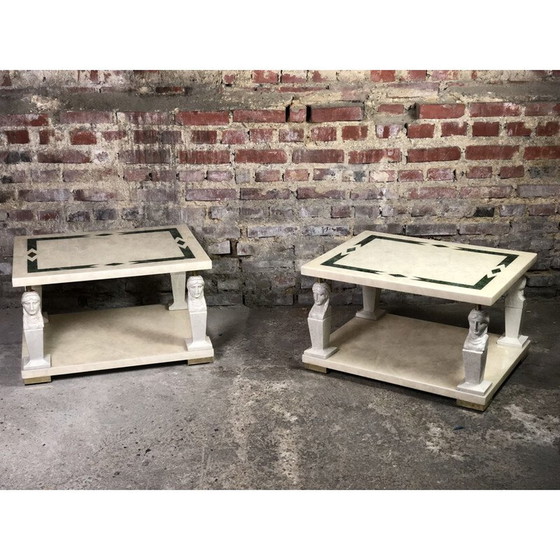 Image 1 of Pair of vintage resin and brass side tables, 1980