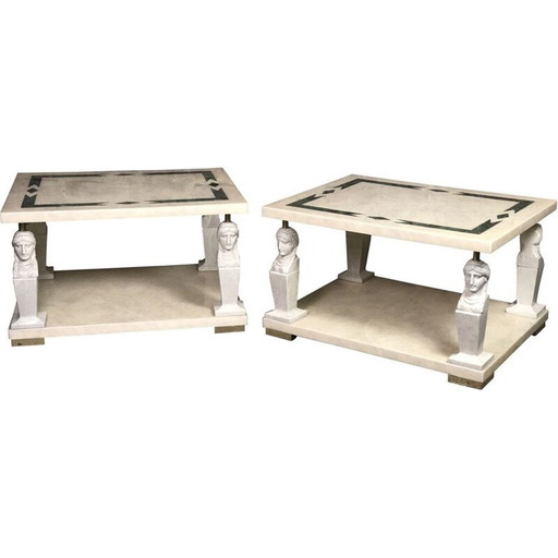 Pair of vintage resin and brass side tables, 1980