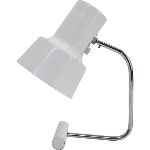 Lampada bianca vintage in metallo laccato e cromato di Josef Hurka, Cecoslovacchia 1960