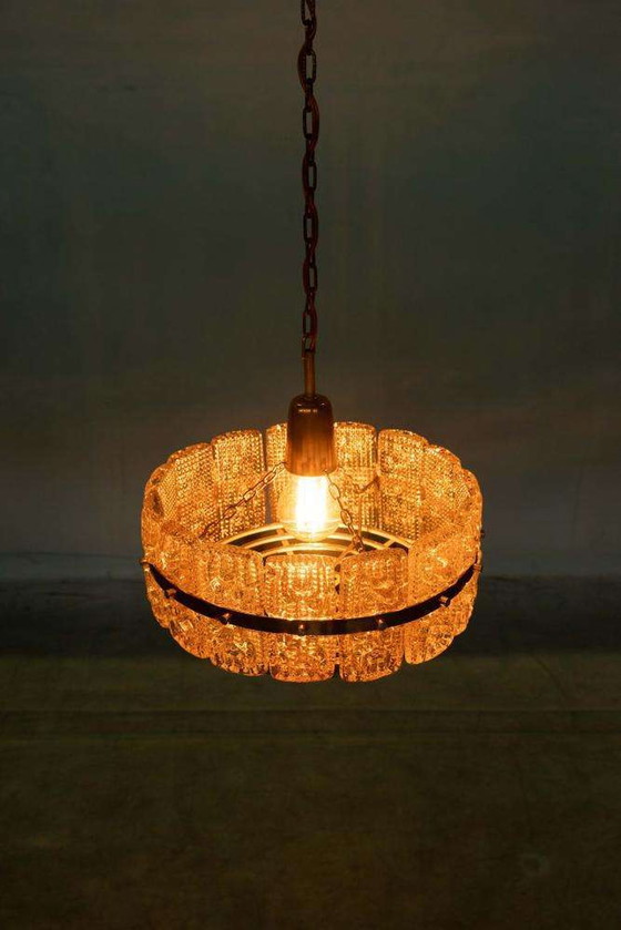 Image 1 of Lampe suspendue scandinave en verre, laiton et verre