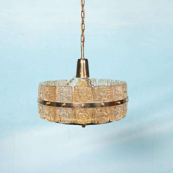 Image 1 of Lampe suspendue scandinave en verre, laiton et verre