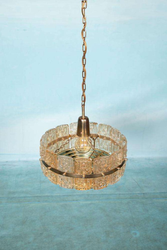 Image 1 of Lampe suspendue scandinave en verre, laiton et verre