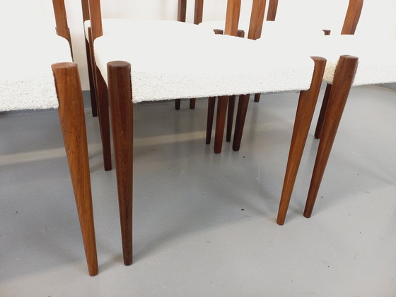 Image 1 of Set di 6 sedie vintage scandinave in teak e tessuto bouclette degli anni '60