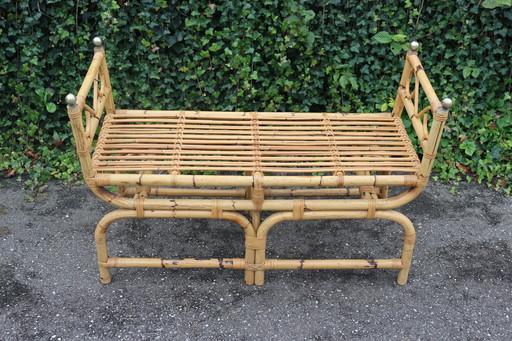 Rattan and Brass Bench Italian Design