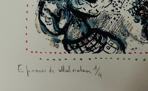 Marc Chagall "Les Saltimbanques" Color lithograph 1969. La Collection Sorlier 591. Signed and Numbered in the Plate. Excellent